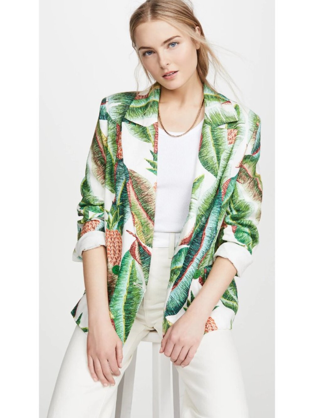 Farm Rio Forest Palm Linen Blazer Size S L Tropical Jacket Green Womens NWT